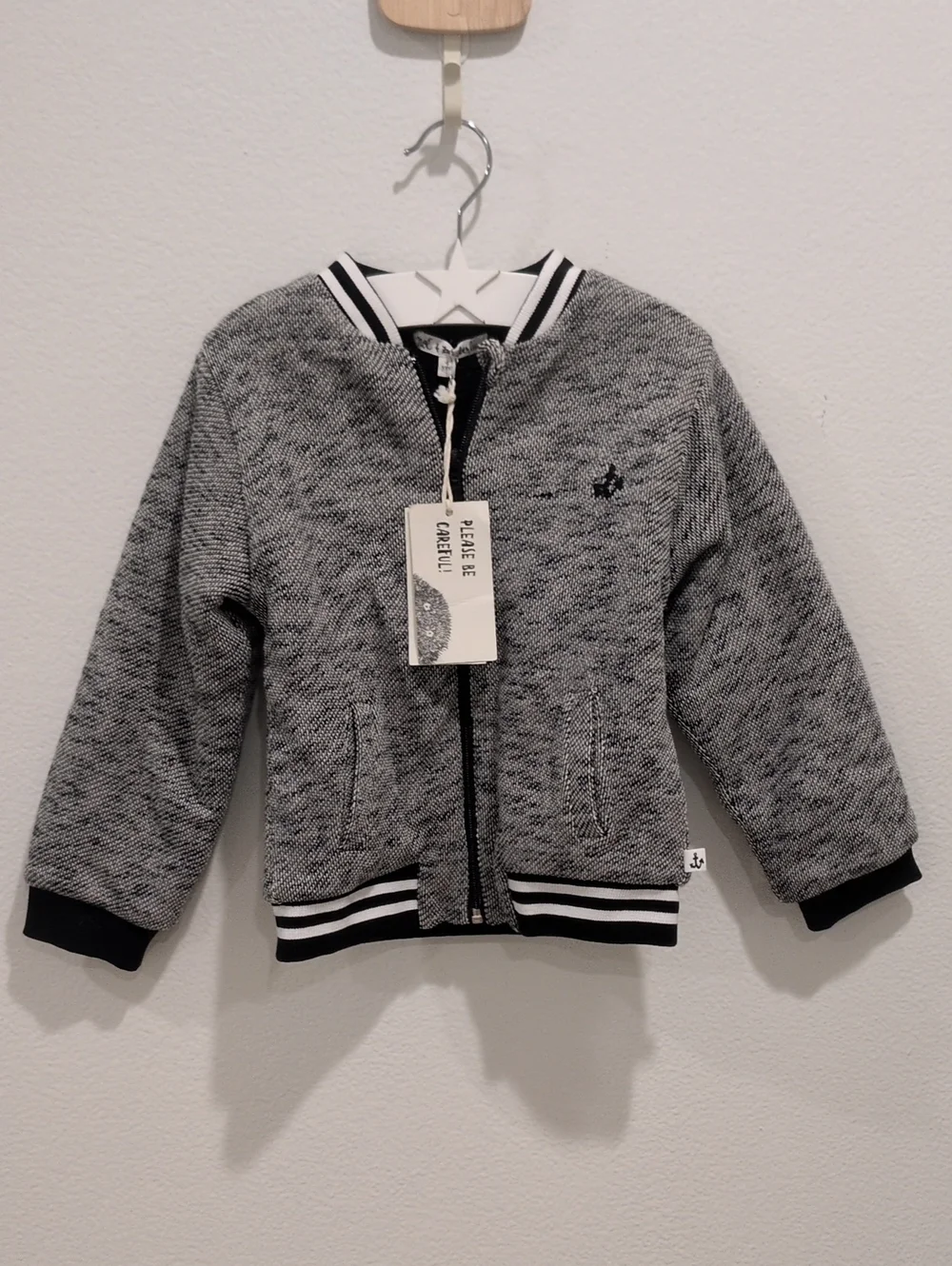 Noe & Zoe Berlin Grey Knit Bomber Jacket - 4T